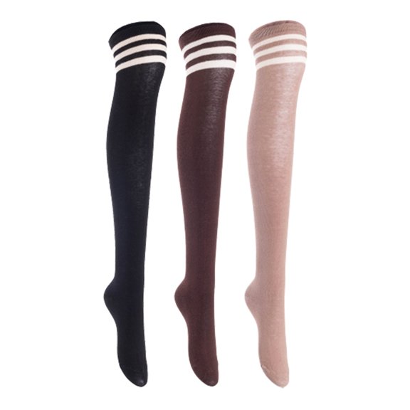 Lian LifeStyle Women's 3 Pairs Adorable Comfortable Soft Thigh High Over Knee High Cotton Socks, Size 6-9, JMYP1022 Black, Coffee, Khaki
