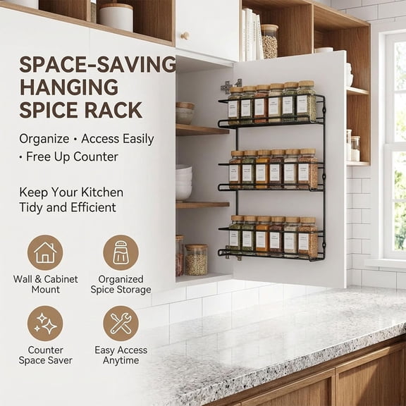1Pc Clearance Under $5 Adhesive Spice Rack Spice Rack Metal For Kitchen Store Spices Metal Black