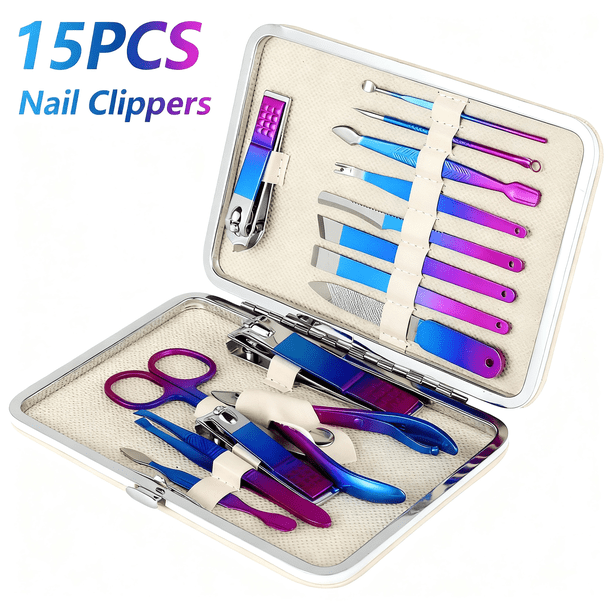 Tcwhniev Set de Manicura 15 en 1 Kit de Pedicura Set de Cortauñas Kit de Manicura Profesional Kit de Uñas de Acero Inoxidable para Mujer Hombres