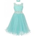 thumbnail image 4 of Big Girls' Elegant Sleeveless Lace Mesh Rhinestone See Through Pageant Flowers Girls Dress Aqua 12 (CC50C10), 4 of 5