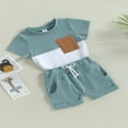 thumbnail image 3 of Toddler Boys Summer Outfit Sets Short Sleeve Contrast Color Tops + Baby Boys Solid Color Drawstring Shorts Set Black 0-6 Months, 3 of 8
