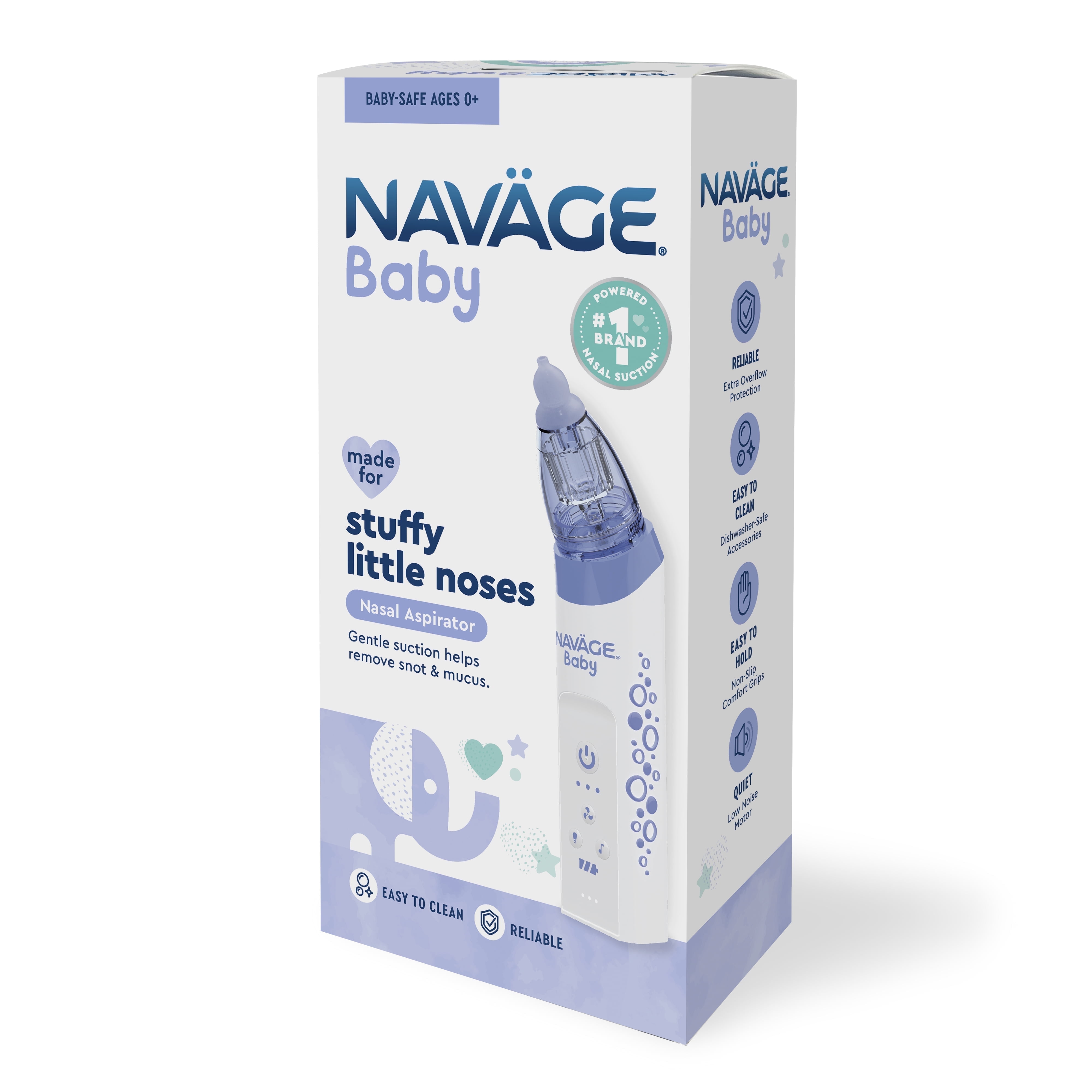 Navage Baby Nasal Aspirator - Gentle Nasal Aspirator  w/ Lights, Lullabies & BPA Free Silicone Tips for Baby Congestion & Stuffy Noses, Ages 0+