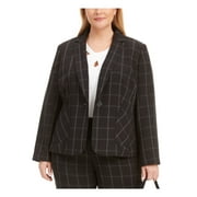 Kasper Womens Woven Window Pane One-Button Blazer Black-Ivory 4
