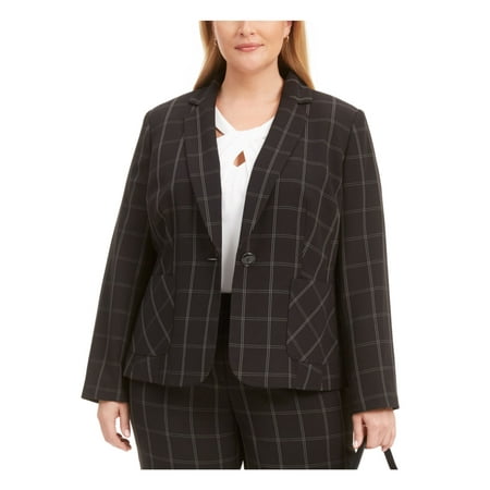 Kasper Womens Woven Window Pane One-Button Blazer Black-Ivory 4