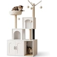 thumbnail image 2 of 2-in-1 Cat Tree with Hidden Litter Box Enclosure, Wooden Cat Tower & Litter Box Cabinet – Scratching Posts, Cat Condo Cave, Storage, Washable Cushion, 2 of 8