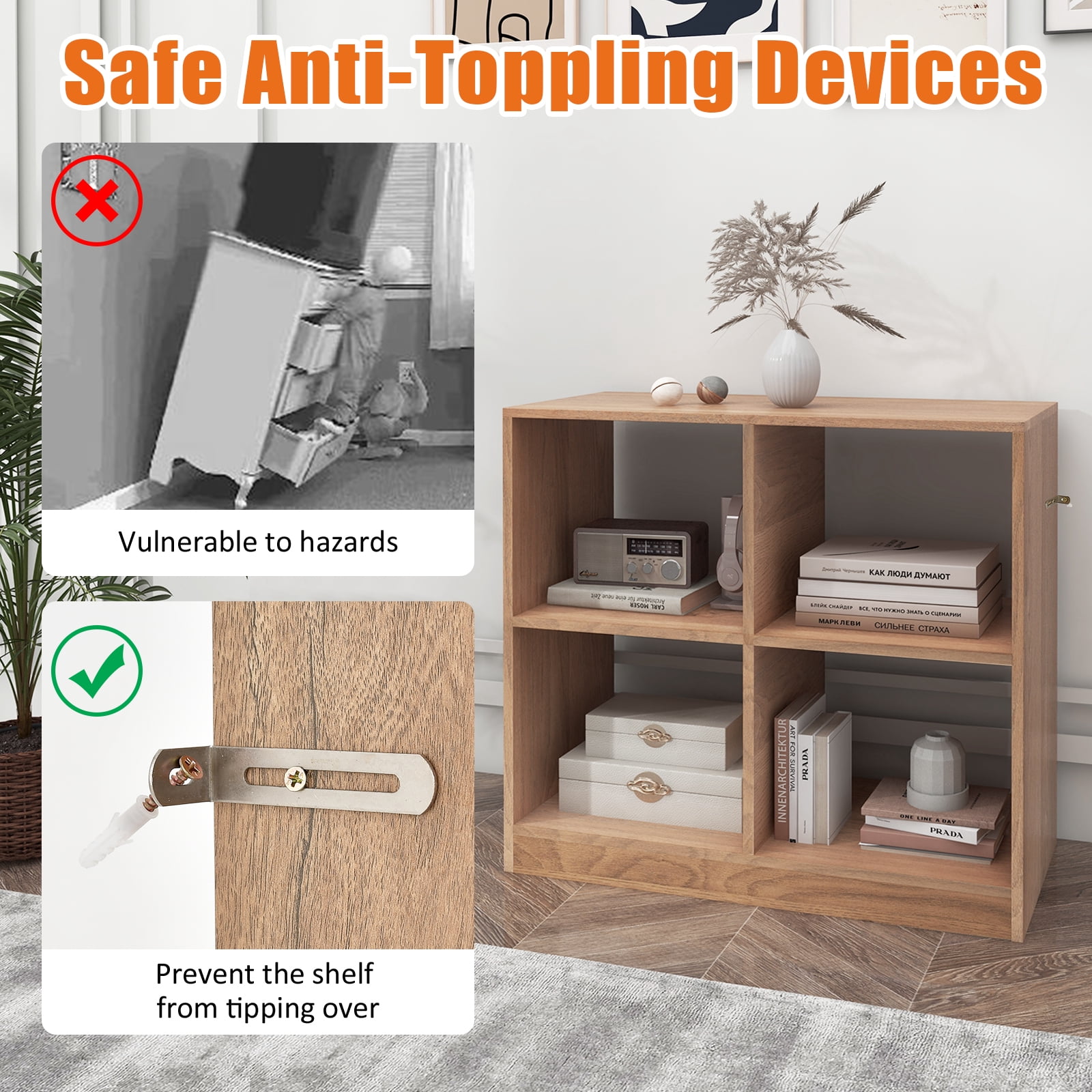 Giantex 4-Cube Bookcase, Freestanding Open Bookshelf, Storage Wooden Display Shelf, Natural