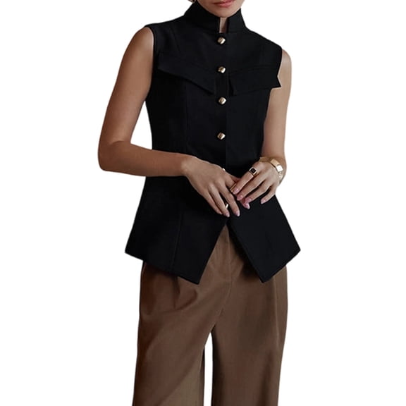 Women'S Sleeveless Blazer Vest Tops Button Down Business Casual Waistcoat Black S