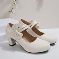 thumbnail image 5 of Aobny Chunky Shoes Women Closed Toe Heels Pumps Pumps Shoes High Heels Shoes Round Toe Hook & Loop Soft Toe White Mid Heel Womens Shoes Casual,Size 38, 5 of 5