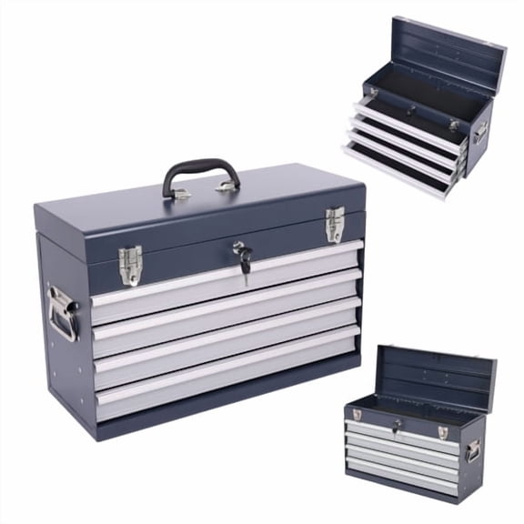 HYCHIKA Heavy Duty Metal Tool Box, 21 Inch, Portable Metal Tool Box with 4 Drawers, Small Tool Box, EVA Lined