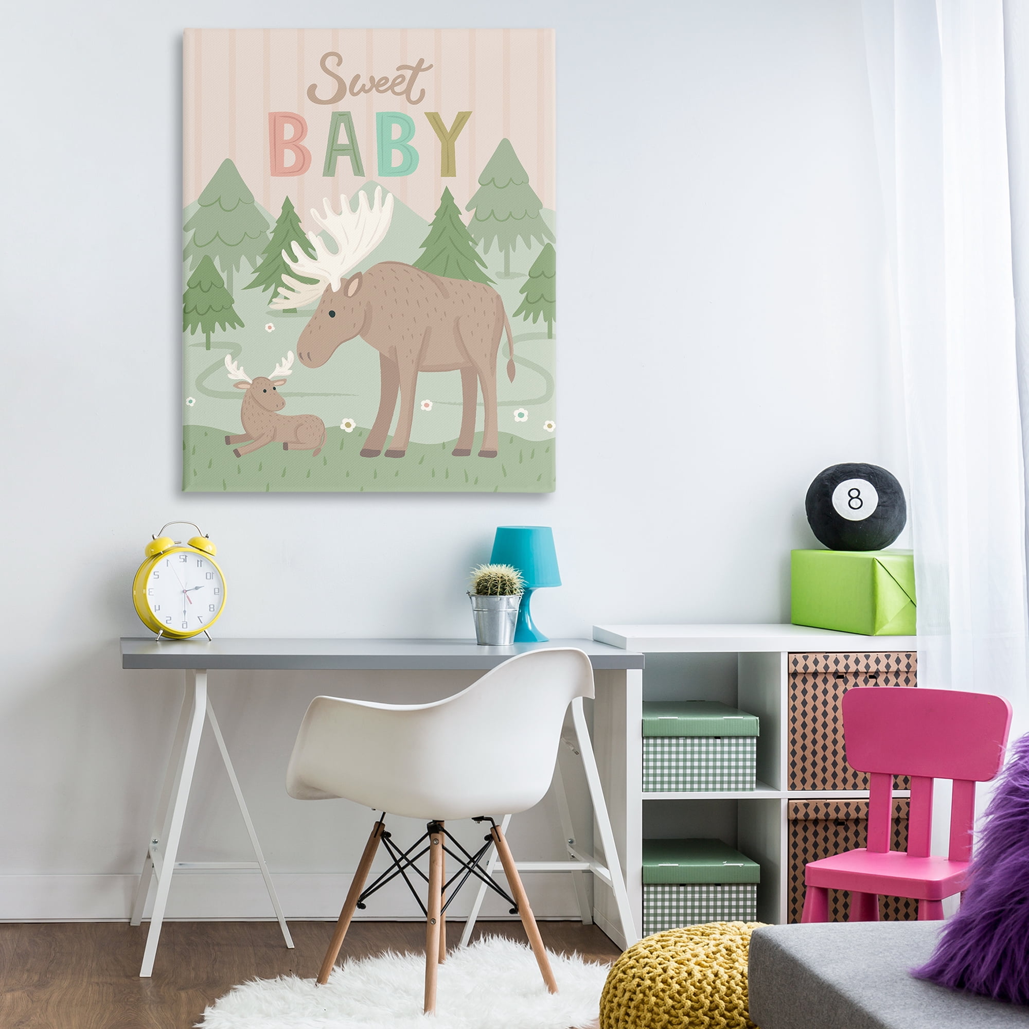 Stupell Industries Sweet Baby Wild Moose Animals Painting Wrapped Canvas Art Print Wall Art, 36 x 48
