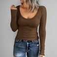 thumbnail image 2 of Long Sleeve Shirts for Women Scrubs Womens Long Sleeve Stretch Crewneck Ribbed T Shirt Fitted Casual Basic Tops Z0B-Coffee, L, 2 of 6