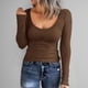 thumbnail image 2 of Camiseta básica de manga larga con cuello redondo y tejido acanalado ajustado para mujer - Poliéster - S-XL, 2 of 6