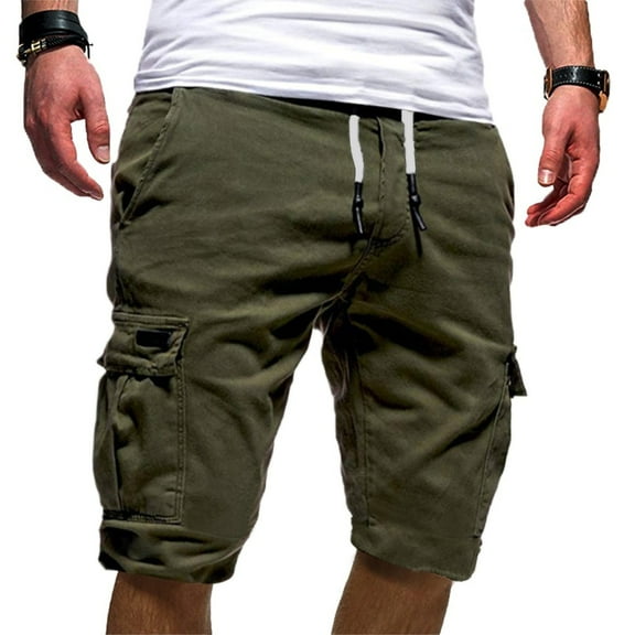 Tejiojio Men's Classic-Fit Cargo Shorts Men's Sport Pure Color Bandage Casual Loose Sweatpants Drawstring Shorts Pants
