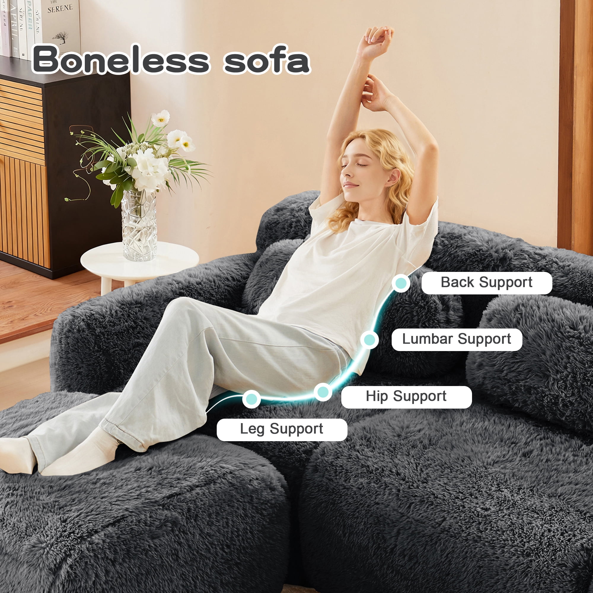 AISWORD 149" 4-Seat U-shaped Modular Cloud Sectional Sofa with 2 Ottoman, Anti-Slip Deep Seat Cloud Sofa, Ready to Use Premium Plush Fabric Boneless Sofa with 32D High-Density Foam&Anti-Slip Bottom