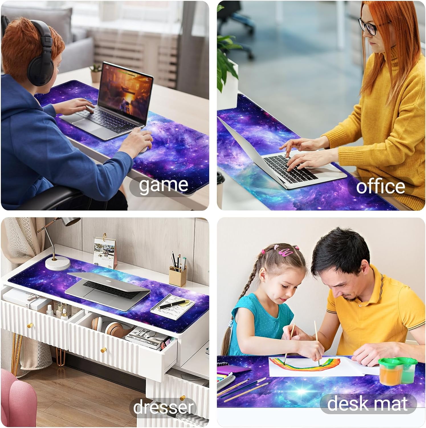 Galaxy Gaming Mouse Pad Large,XL Desk Pad Computer Mouse Pad for Keyboard with Stitched Edges, Anti-Slip Base,Waterproof Mousepad,Big Mouse Pad for Gamer,Office &Home(Purple,31.5" x 11.8")