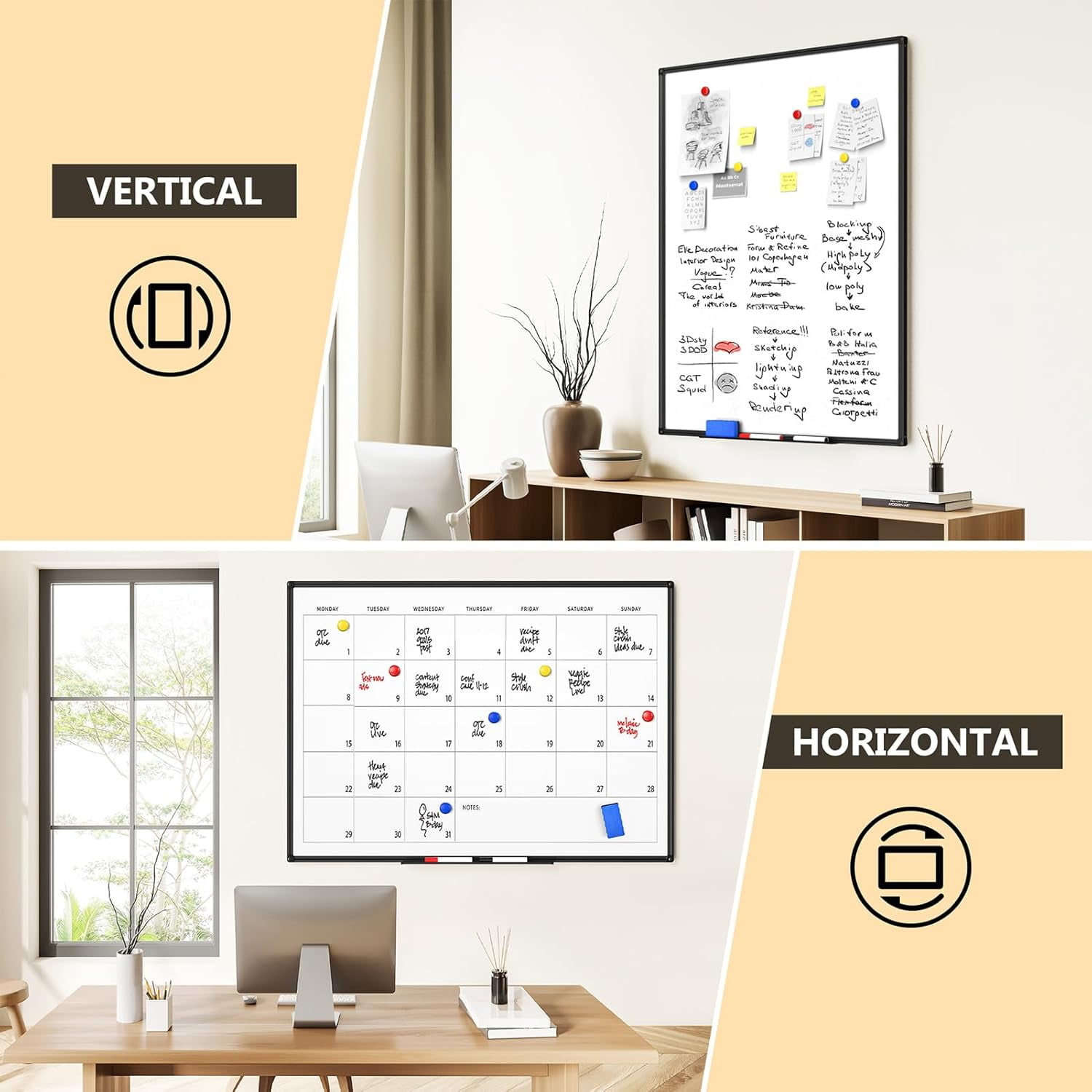 46" X 33" Magnetic Dry Erase Whiteboard with Black Aluminum Frame, Hanging Whiteboard for Home, School, Office, Kitchen