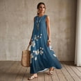 thumbnail image 3 of Jiueut Blue Cherry Blossom Print Women Sleeveless Maxi Dress with Pockets, Casual Flowy Long Summer Dress Linen Look Breathable Sundress for Beach Travel Resort Wear, L, 3 of 7