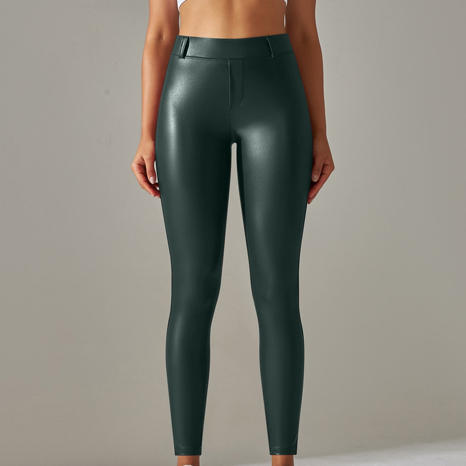 Shiny Green Faux Leather High Waist Gym Wear/Yoga Wear Ankle Length Le –  Fityogi Activewear