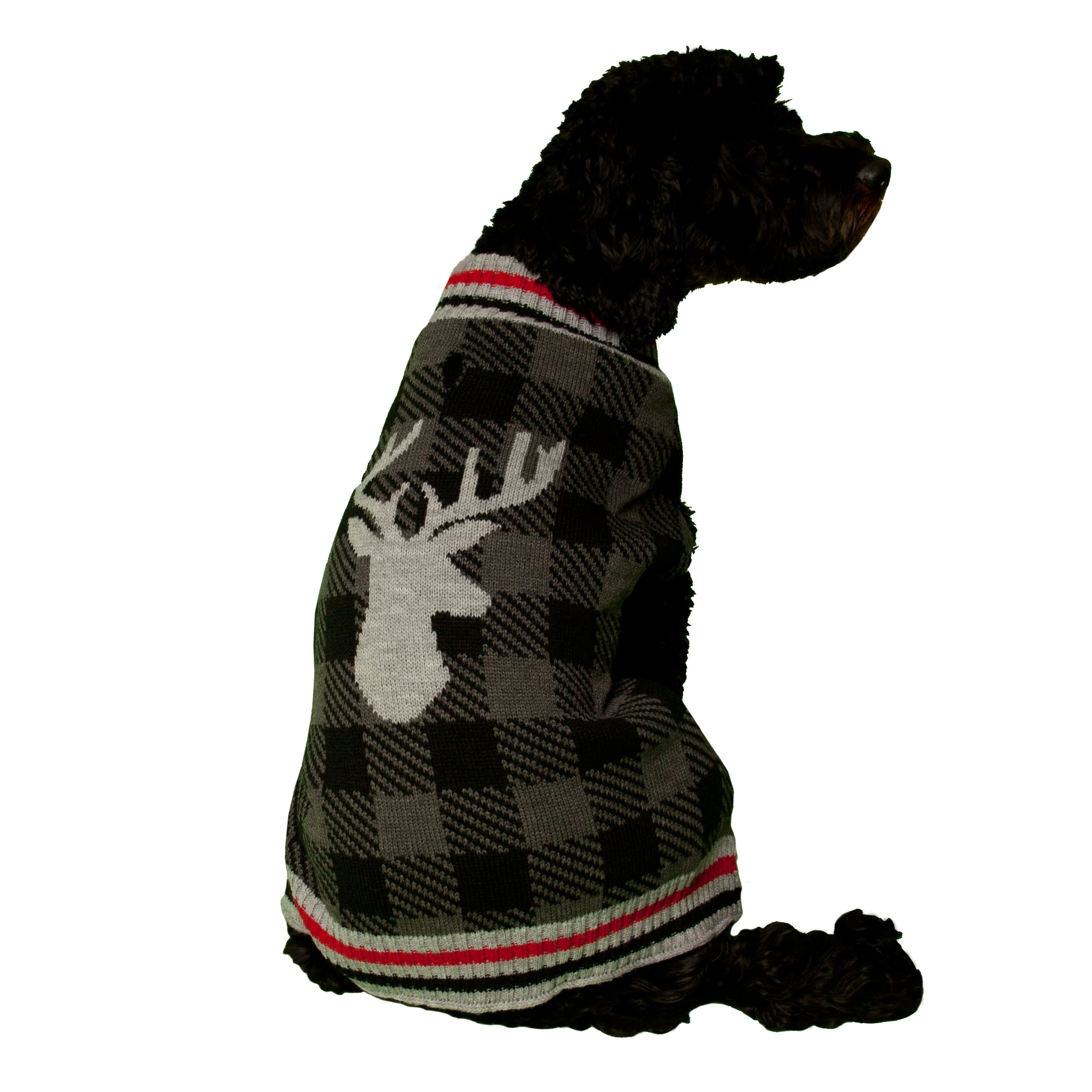 Vibrant Life Holiday Grey Check Moose Dog Sweater