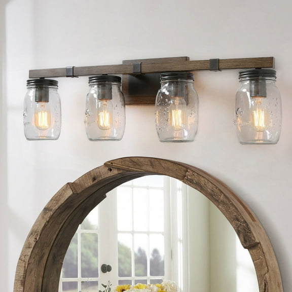 LNC Farmhouse Wall Sconce with Mason Jar Glass Shade,4-Light Bathroom Vanity Light