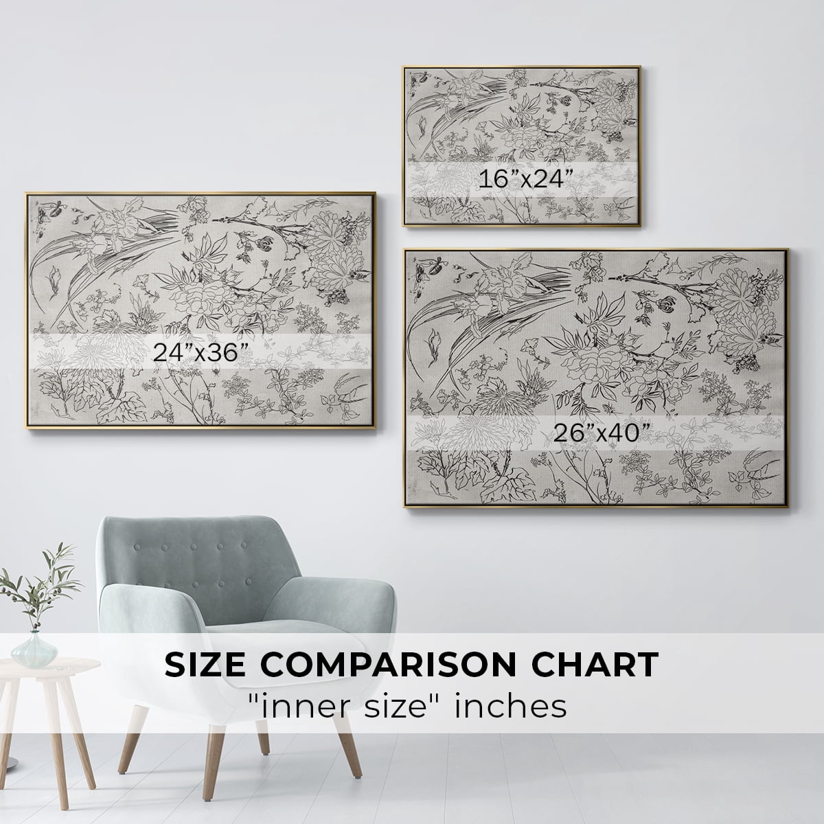 Vintage Abstract Print-XVI Framed in Gold Wood Gallery Wrapped Canvas 25 in. x 37 in.