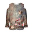 thumbnail image 5 of Women's Round Neck Blouse Y2K Tops Dressy Casual Summer Clothes for Teen Girls Fashion 2024 Vintage Tie Dye Floal Printing Spring Elegant Shirts 3/4 Sleeve Tunic Tops Loose Fit Flowy Blue T Shirts S, 5 of 5