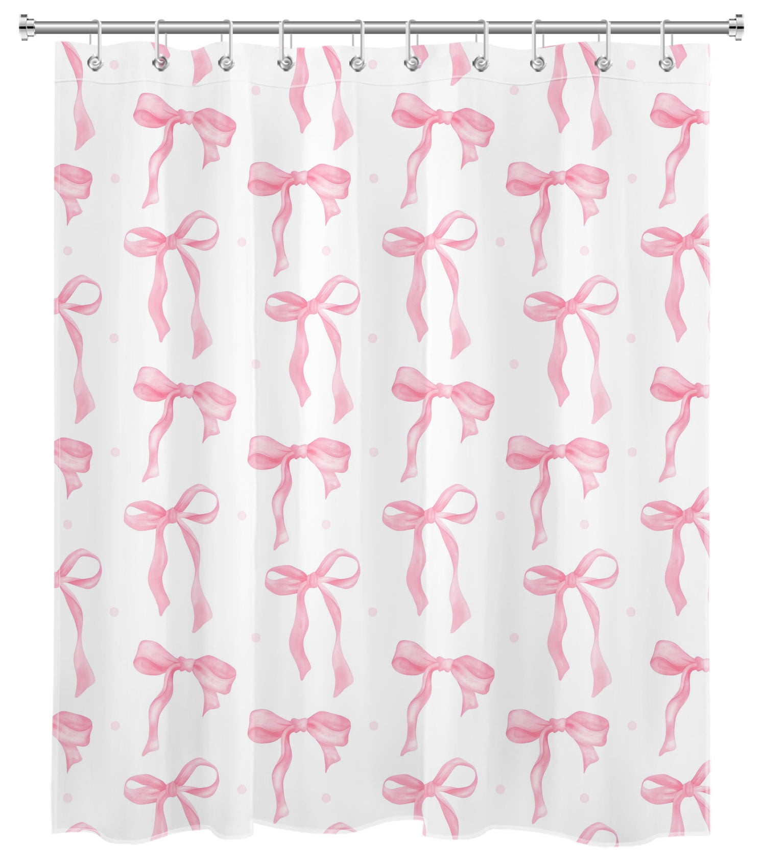 HVEST Cute Pink Bow Shower Curtain with Pink and White Design - Modern Aesthetic Bow for Girls Bathroom Decor, Waterproof Polyester Fabric, Includes 10 Hooks, 60x72 Inches