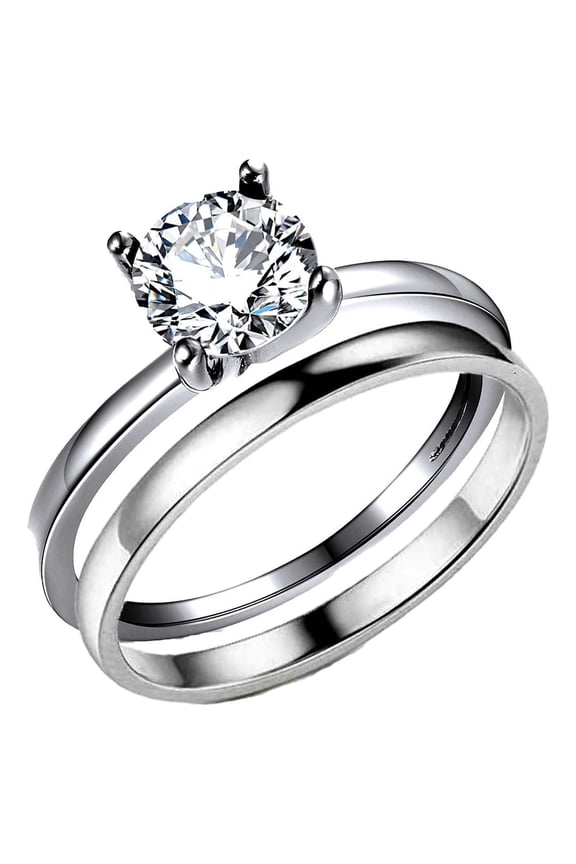 Envy Wedding Ring Set by Ginger Lyne Sterling Silver Engagement Ring and Band for Women