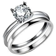 Envy Wedding Ring Set by Ginger Lyne Sterling Silver Engagement Ring and Band for Women
