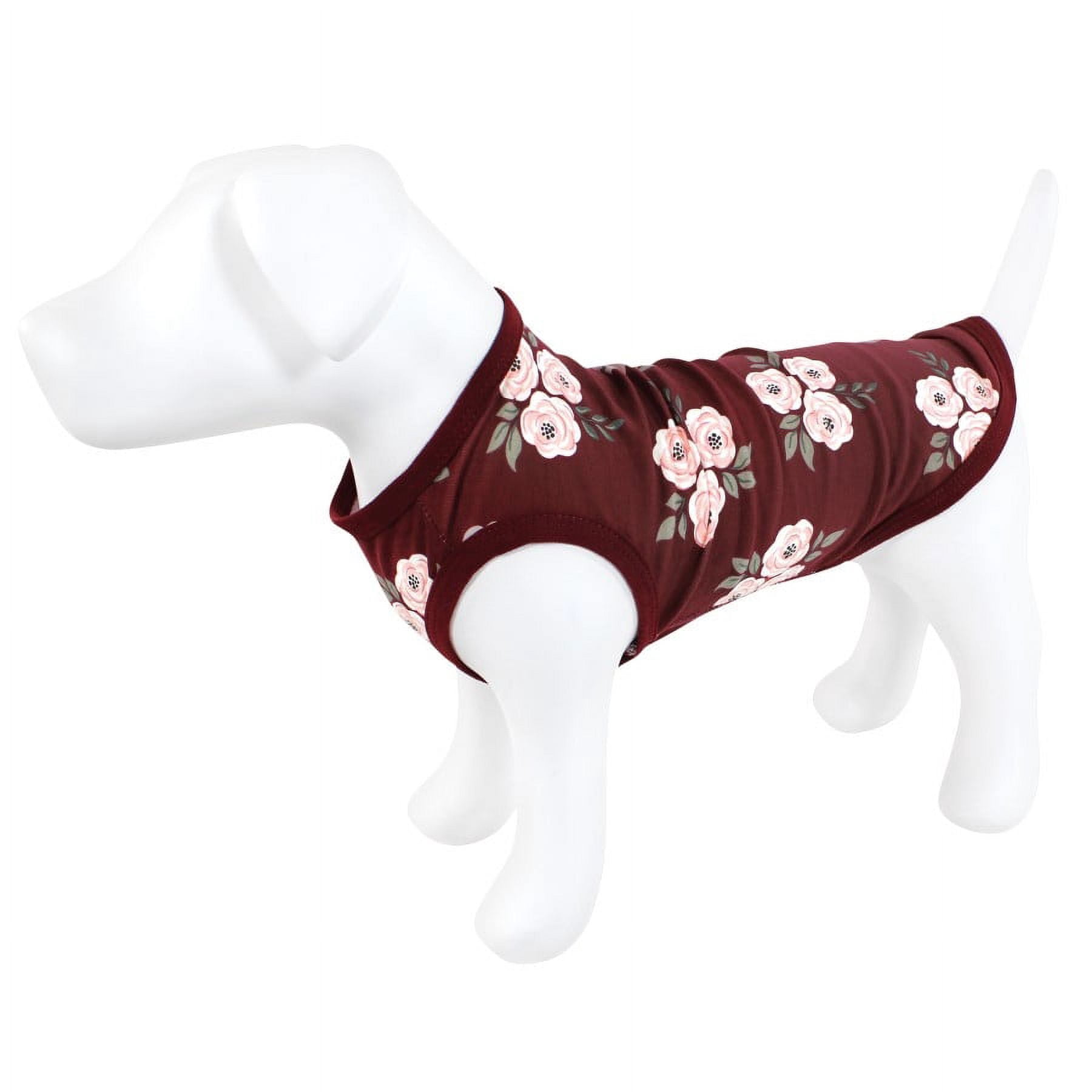 Luvable Friends Dog Pet Dog and Cats Cotton T-Shirts 2pk, Burgundy Floral Botanical, Large