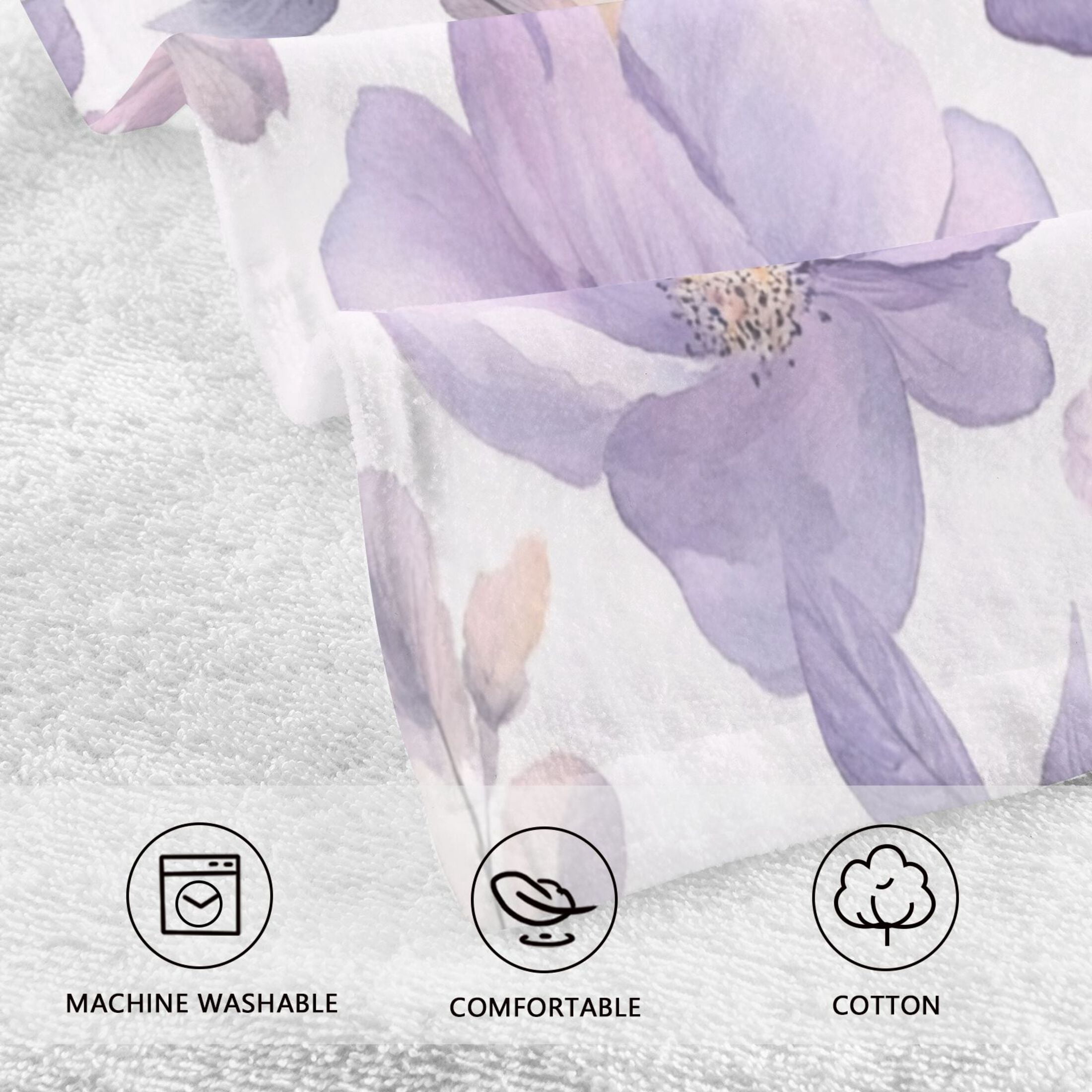 Cotton Towel Two-Piece 16x28 Inch One Sizex2 Face Towel Set Towel Set Cotton Hand Bath Towel Bathroom Beach Vibrant Lavender Flowers