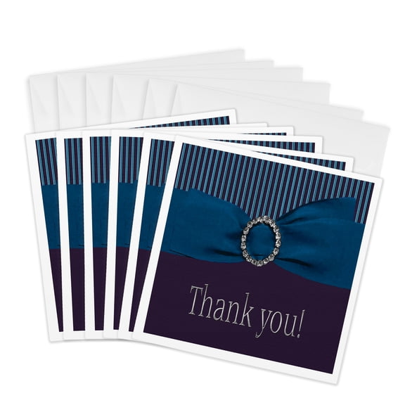 3drose, Aqua Blue and Purple Ribbon Thank You, 6 Greeting Cards with Envelopes