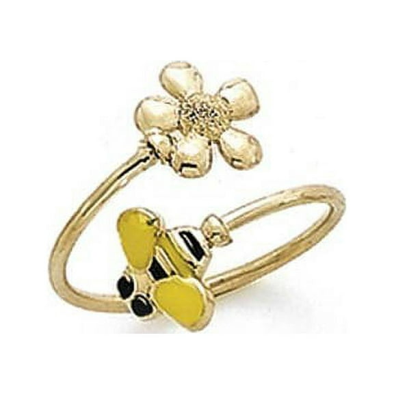14k Yellow Gold Enamel Bee Flower Toe Ring - .9 Grams