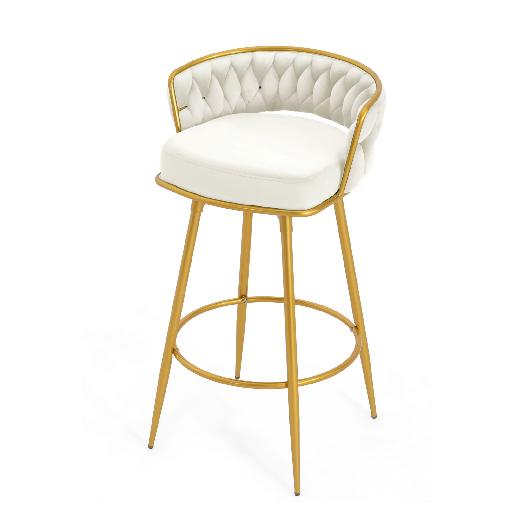 Nyxara 31.5" Seat Height Modern Upholstered Swivel Counter Stools, Powder Coated, Iron, Beige + Gold, Set of 2