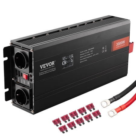 VEVOR Modified Sine Wave Inverter, 3000Watt, DC 12V to AC 120V LCD Display Power Inverter with 3 AC Outlets 2 USB Port 1 Type-C Port 10 Spare Fuses, for Large Household Equipment, CE FCC Certified