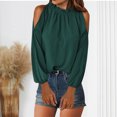 thumbnail image 3 of Fanxing Ladies Cold Shoulder Tops Trendy Ruffled Long Sleeve Shirts Loose Fit Tunic Blouses Solid Color Tunic Tees Shirt Army Green,XXXL, 3 of 7