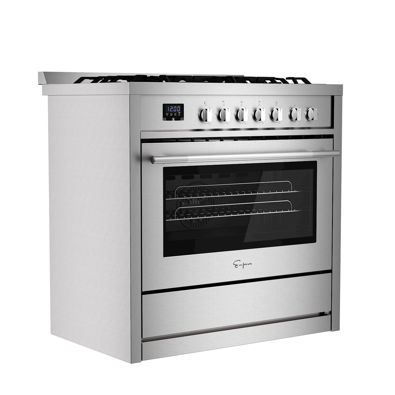 Empava 36-inch 4.3 cu. ft Slide-In Freestanding Single Oven Gas Range with 5 Sealed Burner Cooktop in Stainless Steel