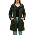 thumbnail image 2 of CFLVAEK Women's Long Rain Jackets Plus Size Drawstring Waisted Waterproof Hooded Trench Coat Outdoor Hiking Windbreaker with Pockets Army Green L, 2 of 6