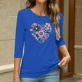 thumbnail image 4 of Charella Women's Floral Printed Tops Flower Graphic Tee Casual Crew Neck 3/4 Sleeve Shirts Loose Fit Clothes (3XL, Blue 3), 4 of 6