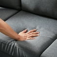 thumbnail image 6 of Sectional Sofa with Ottoman, Modern Fabric Upholstered L-Shaped Couch with 2 Pillows, Sofa Chaise Sleeper with Sturdy Wood Legs, 3-Seat Sofa for Small Space Living Room Apartment, Dark Grey, 6 of 7