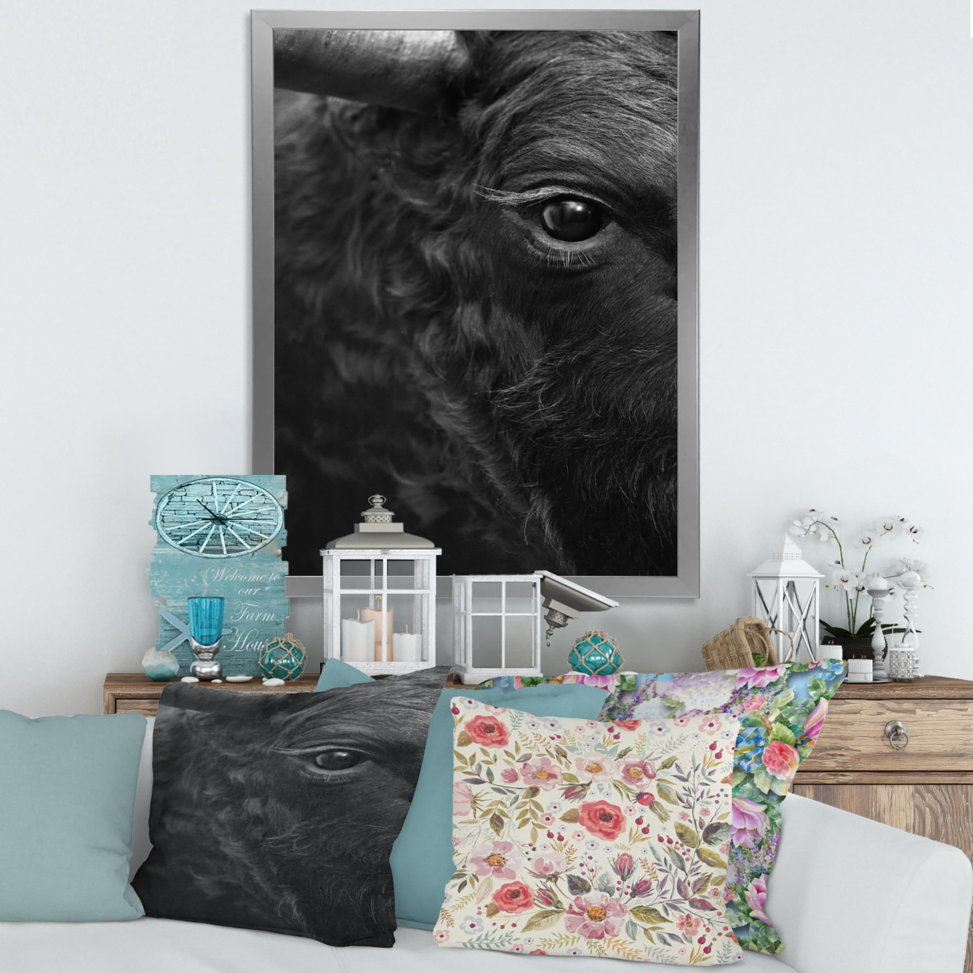 Designart 'Close Up Of Eye Of A Bull' Farmhouse Framed Art Print