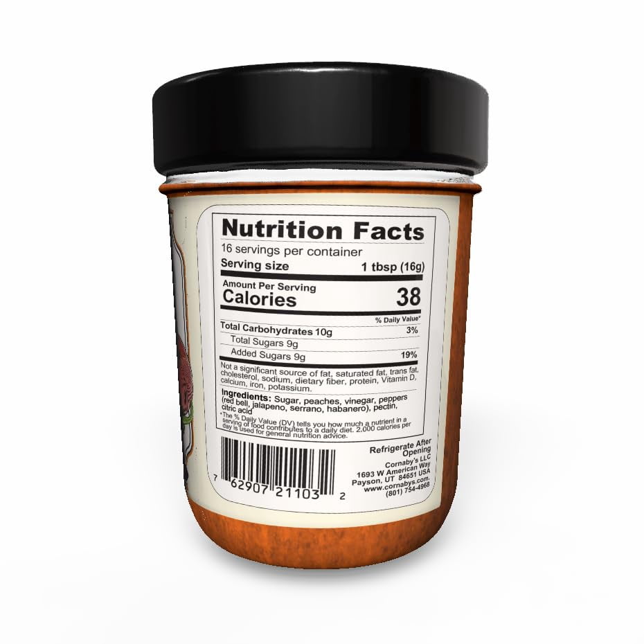Cornaby's Gourmet Peachy Pepper Jam, 8.75 Oz, 3 Pack, Gluten-Free, Sweet & Spicy Flavor, No Corn Syrup, Made with Peaches and Peppers