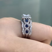 Newshe Jewellery Wedding Ring Set For Women 925 Sterling Silver Engagement 2.5ct Princess White 3pcs Cz Blue Size 8