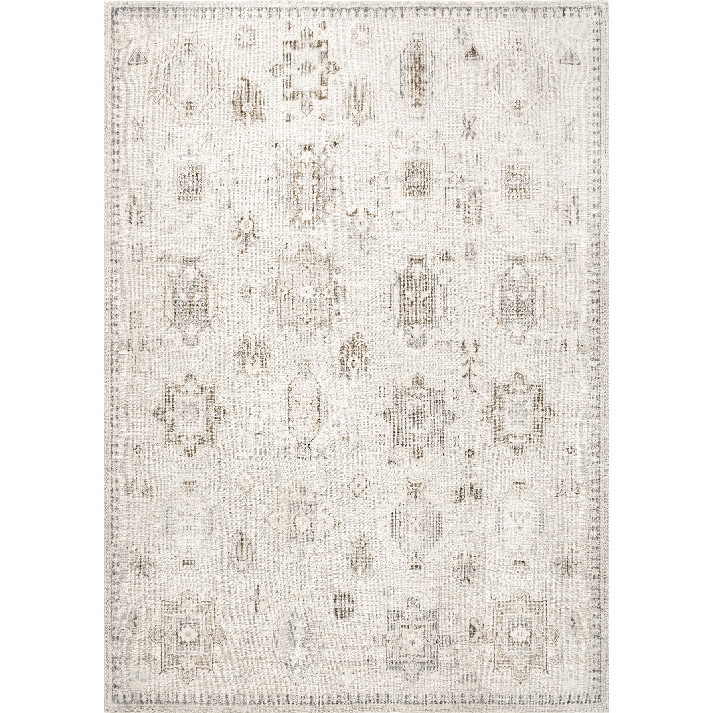 nuLOOM Krystin Distressed Machine Washable Beige 8' Transitional Square Rug
