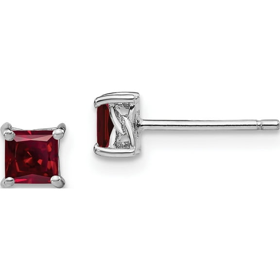 Sterling Silver 4mm Princess Created Ruby Post Earrings (5 X 5) Made In China qbe28jul