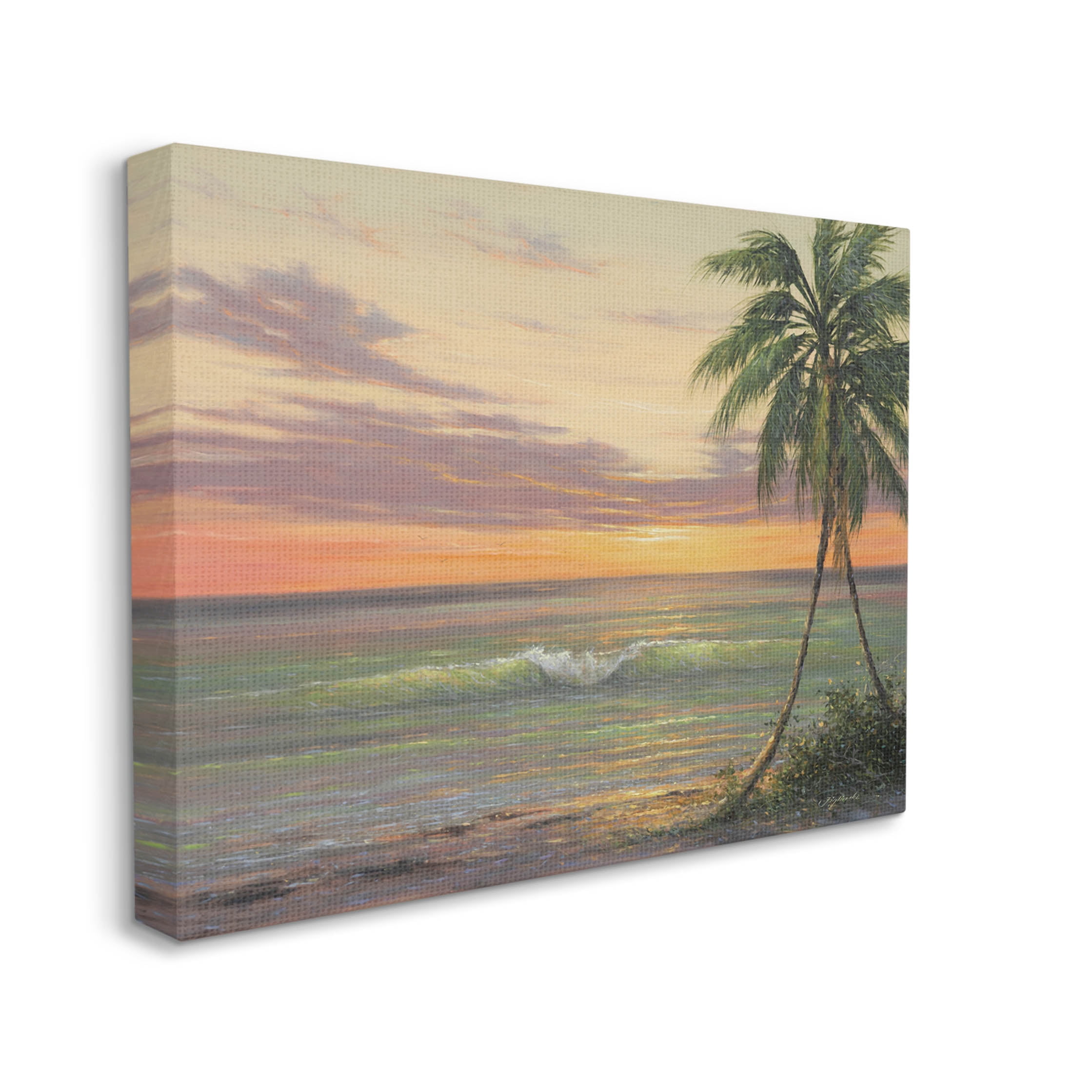 Tropical Ocean Waves Beach Coastal Painting Gallery Wrapped Canvas Print Wall Art