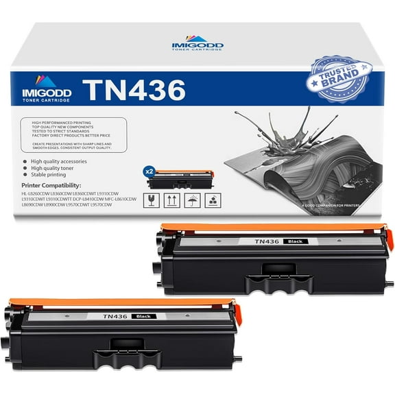 2-Pack TN436 Black Toner Cartridge Replacement for Brother 7,000 Pages with HL-L8260CDW L8360CDW L8360CDWT L9310CDW L9310CDWT L9310CDWTT DCP-L8410CDW MFC-L8610CDW L8690CDW L8900CDW L9570CDWT Printer