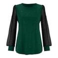 thumbnail image 4 of Women's Long Sleeve Casual Top with Sheer Mesh Yoke Loose Fit Round Neck Everyday Comfort T-Shirt Oversized T-shirts Short Sleeve Crewneck Casual Tops, 4 of 4