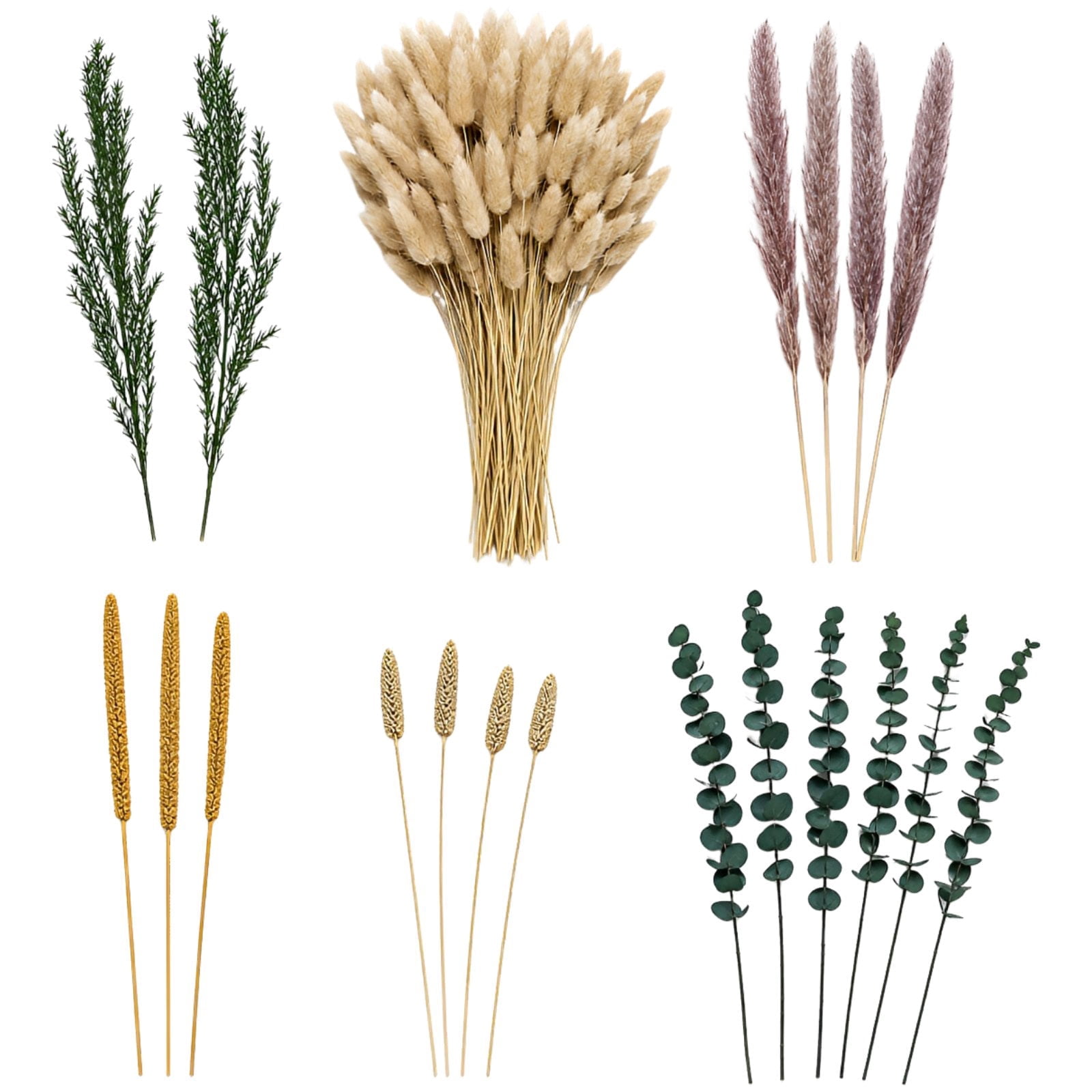 85 Pcs Dried Pampas Grass Bouquet Decor – Natural Dried Flowers for Wedding, Farmhouse, Floral Arrangements & Dining Table, Includes Bunny Tails, Eucalyptus & Wheat