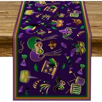 Mardi Gras Table Runner Carnival Mask Fleur De Lis Tablecloth New Orleans Masquerade Party Kitchen Dining Home Decoration (13.8" x 71")